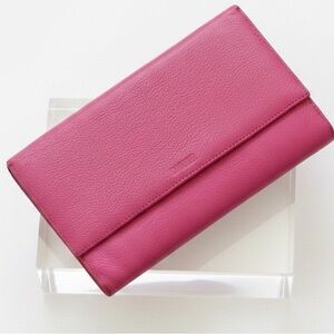 Danier Pink Pebbled Leather Clutch Bifold Purse Mini Bag